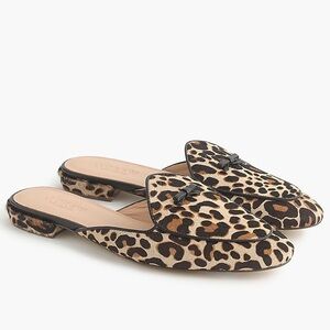 J. Crew Piped Calf Hair Leopard Animal Print Flat Slip On Mules Size 9.5